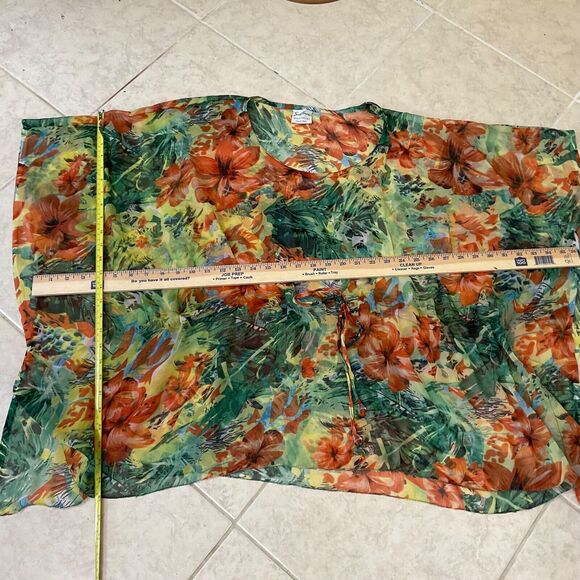 Sunflower simi sheer blouse top cover Women’s OS Chiffon Floral drawstring waist - Picture 6 of 10